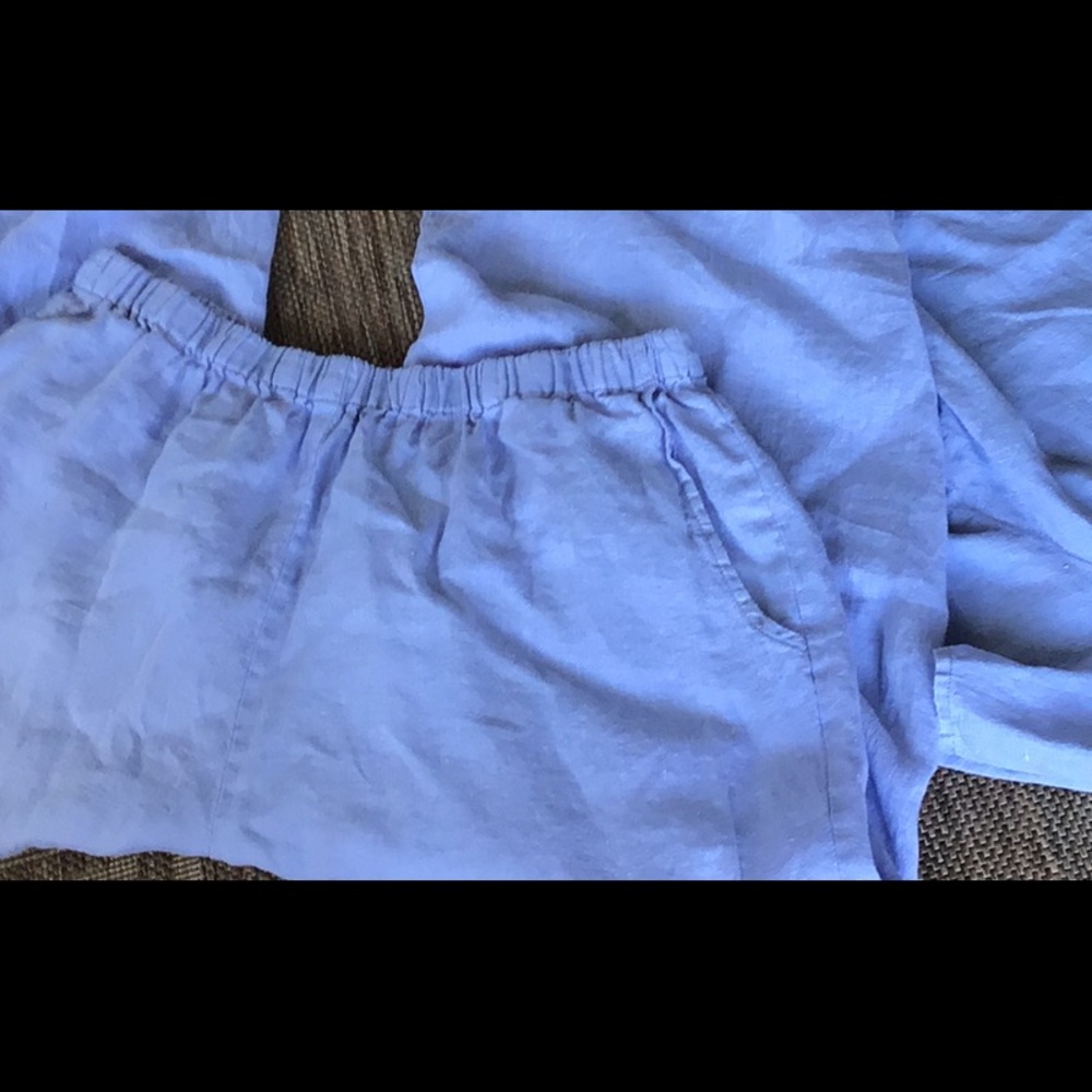 FLAX 2 piece top and wide leg cropped pants sz L powder/baby blue 100% linen - Picture 3 of 3